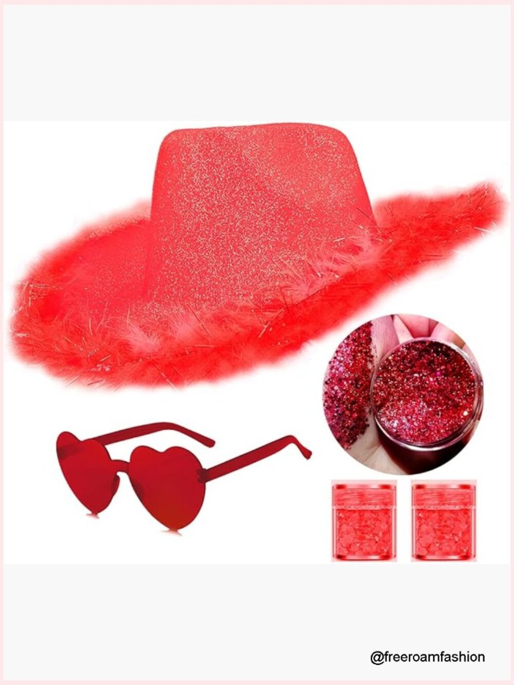 Glitter Cowgirl Hat Set with Sunglasses & Body Glitter for Festival